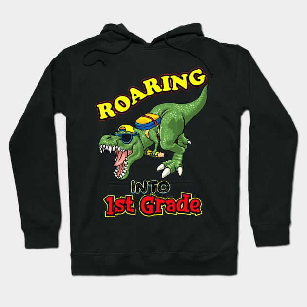 Kids Dinosaur Graduation T-Shirt Design, Roaring Into 1st Grade , School  Cute Dino Hoodie by David white